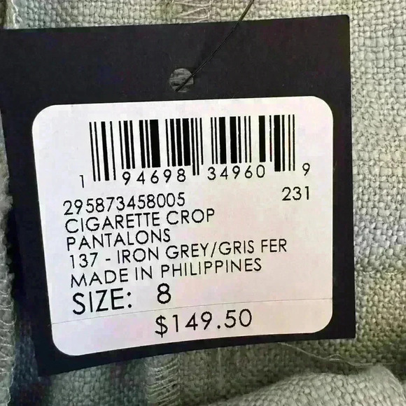 Club Monaco Cigarette Cropped Pant In Iron Grey Women’s Size 8 NWT!! - Picture 9 of 10